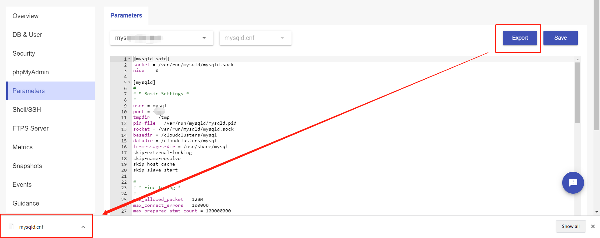 Export a backup of the configuration file